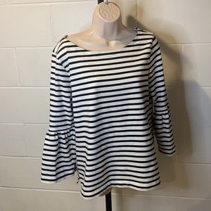 J. Crew/ stripped white and navy blue 3/4 shirt/ MEDIUM